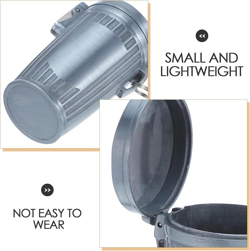 صينية سجائر محمولة من الفضة المعدنية مع غطاء وعلاقة مفاتيح حامل رماد للسفر الخارجي والتخييم - Image 3